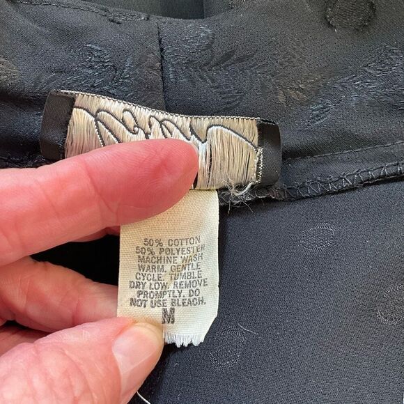 Vintage Loren Women Medium Open Front Dot Pattern Sheer Blouse Black Long Sleeve - Picture 14 of 15